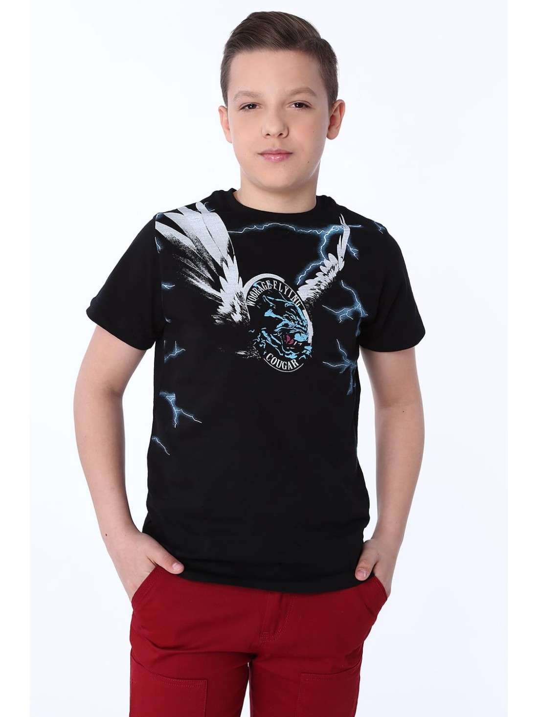 Boy\'s T-shirt with an application, black NDZ7733 - Online store - Boutique